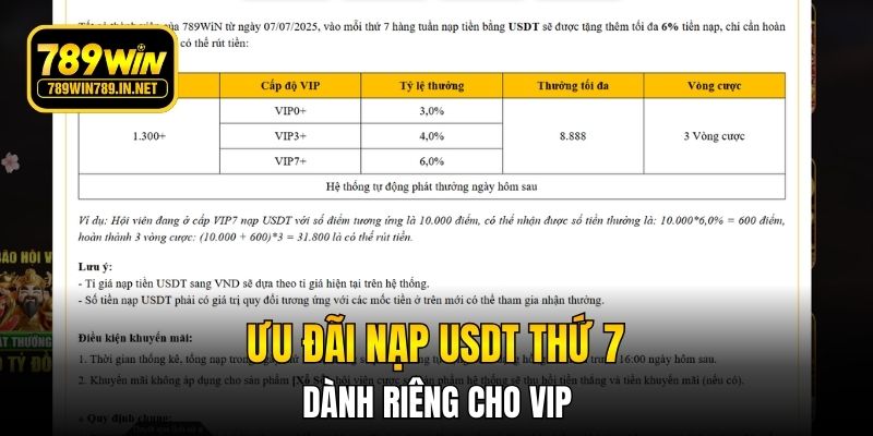 Ưu đãi nạp USDT thứ 7 dành riêng cho VIP